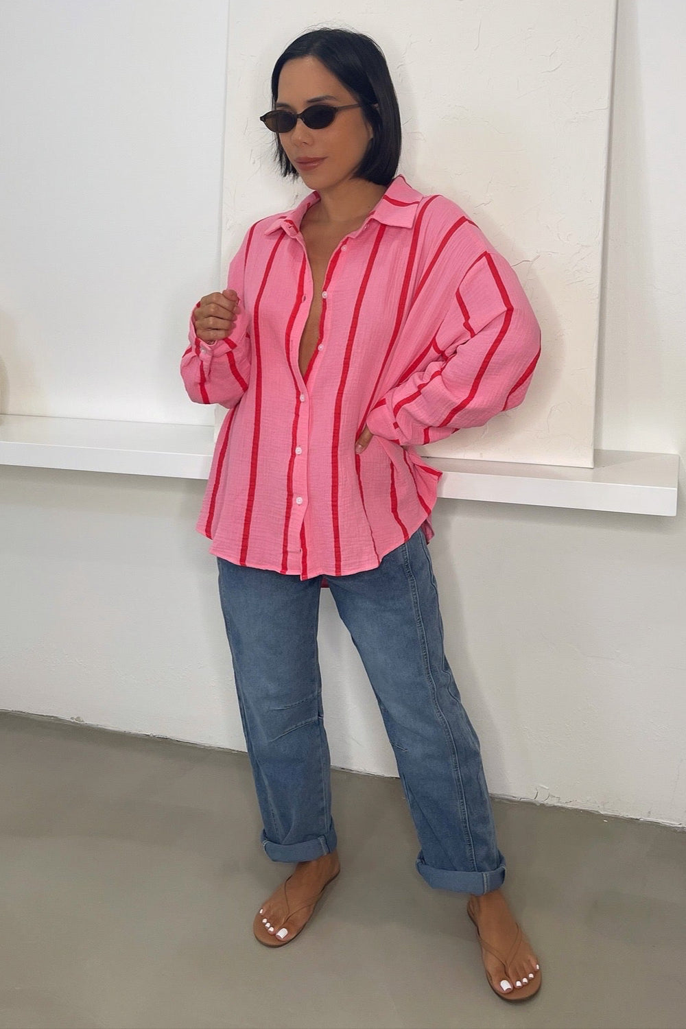 Quinn Oversized Shirt - Pink/Red