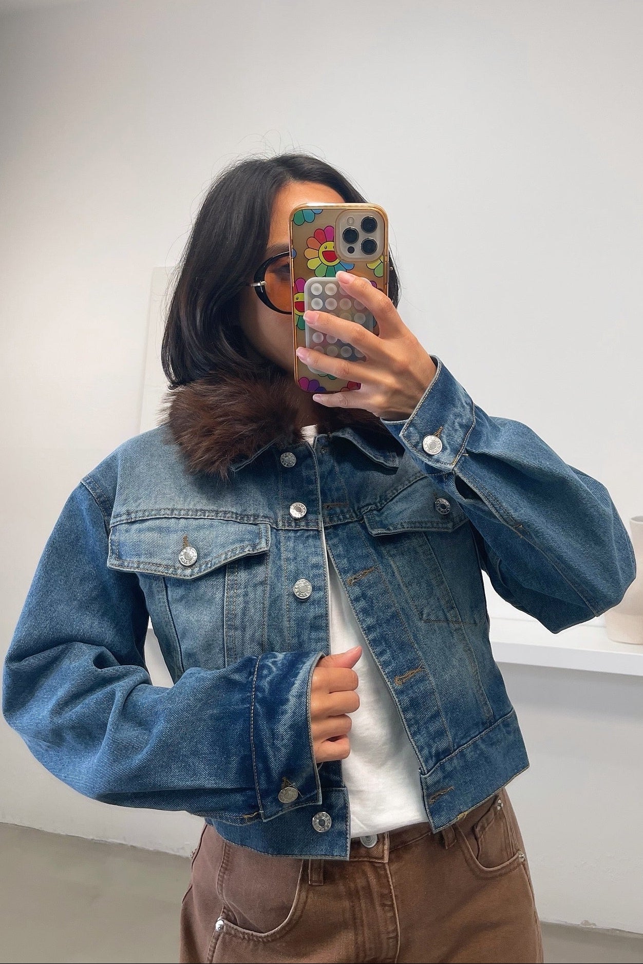 Carina Short Faux Fur Jacket - Denim