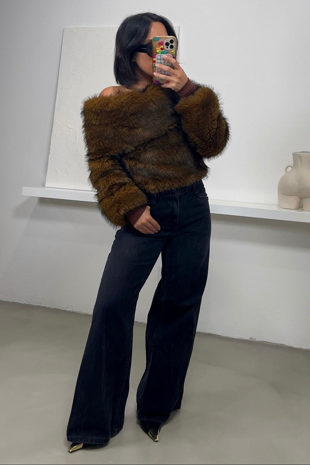 Alina Faux Fur Top - Brown