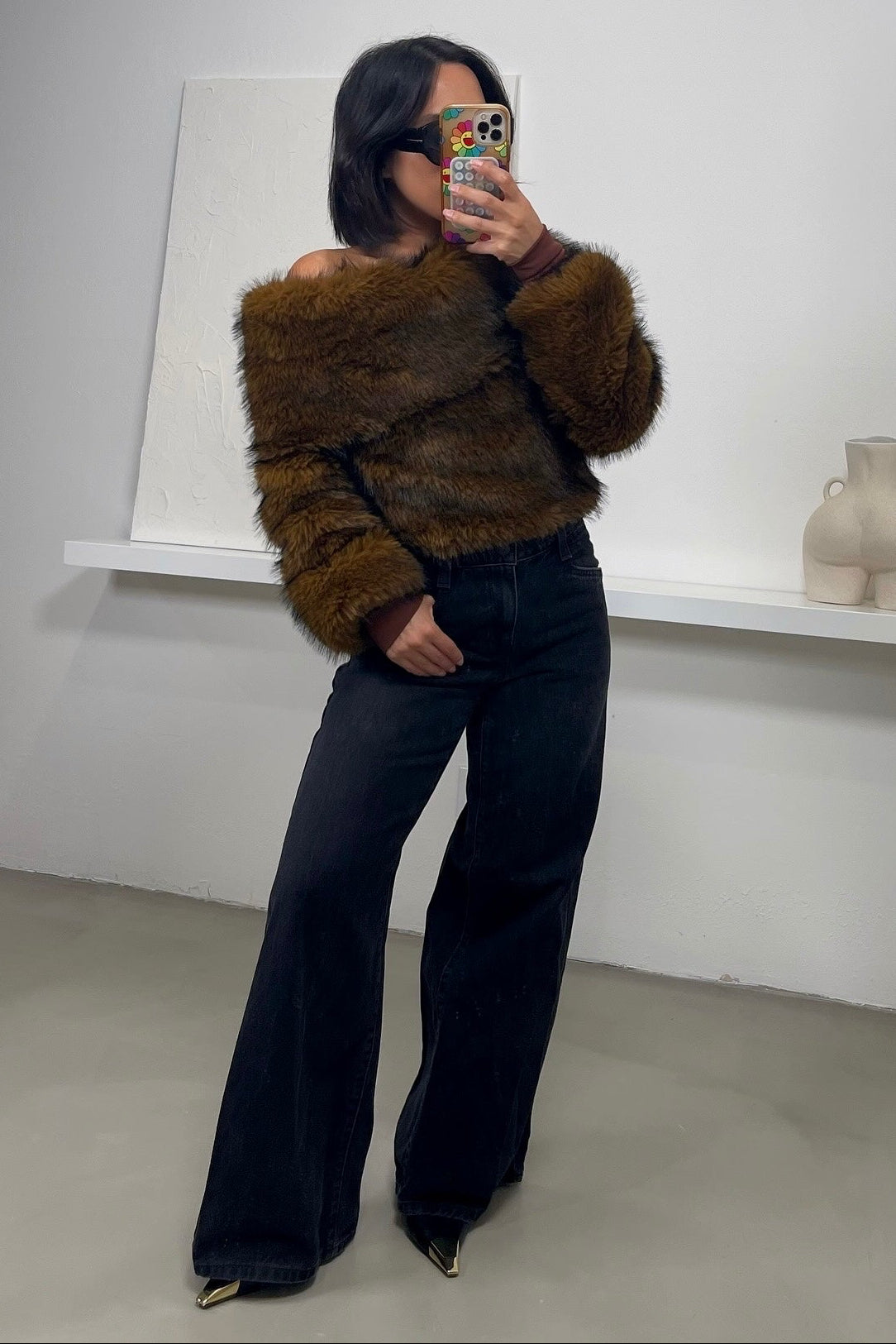 Alina Faux Fur Top - Brown
