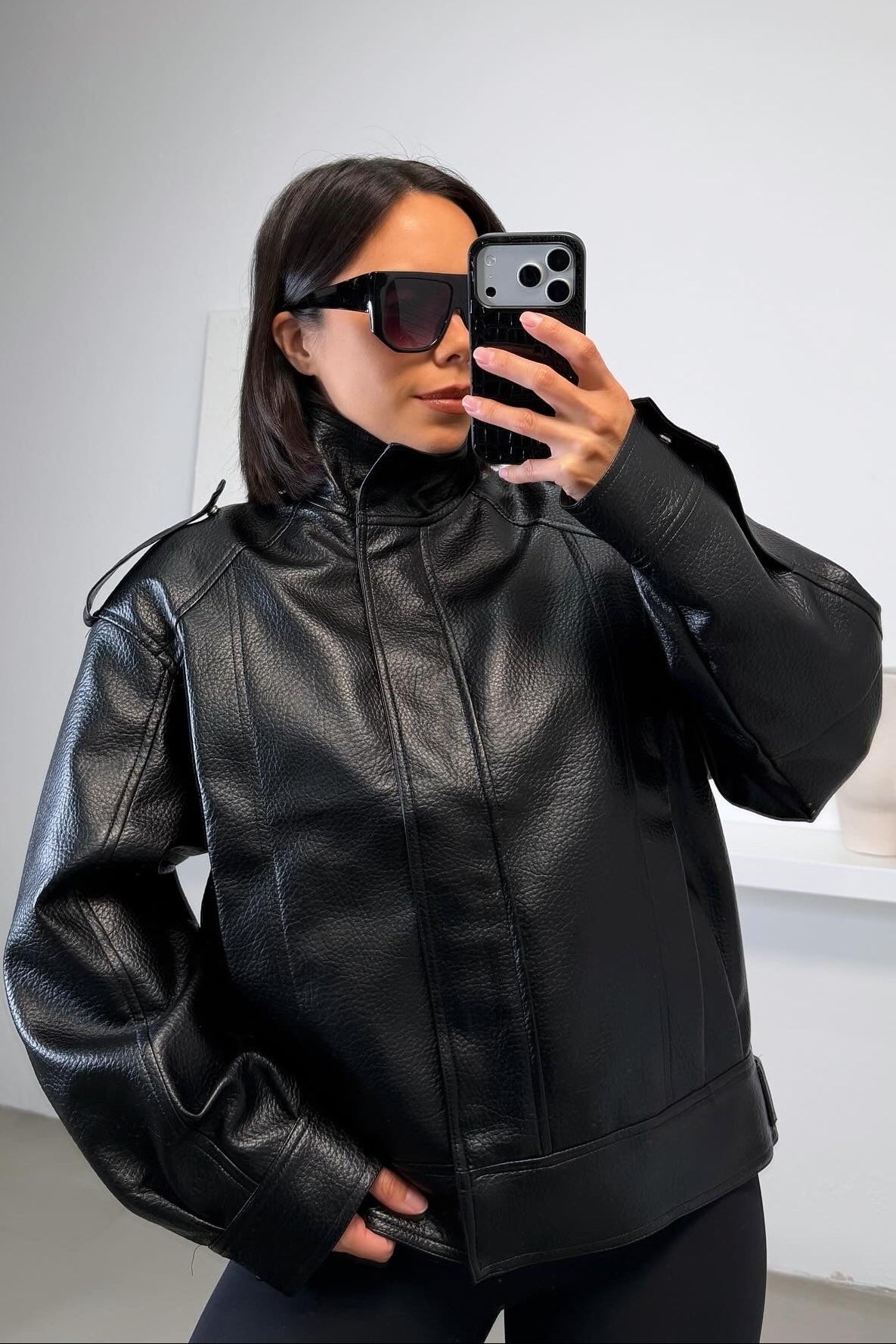 Yael Faux Leather Jacket - Black