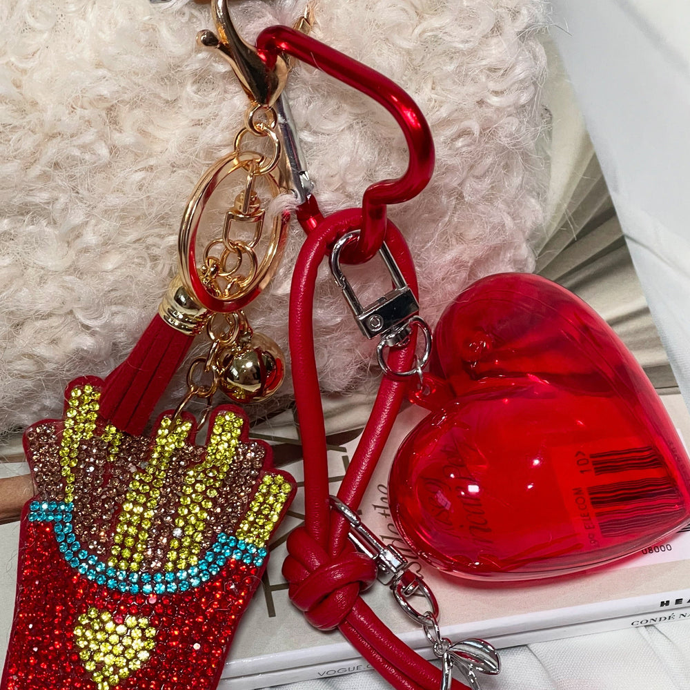 Heart & Cherries Bag Charm- Red