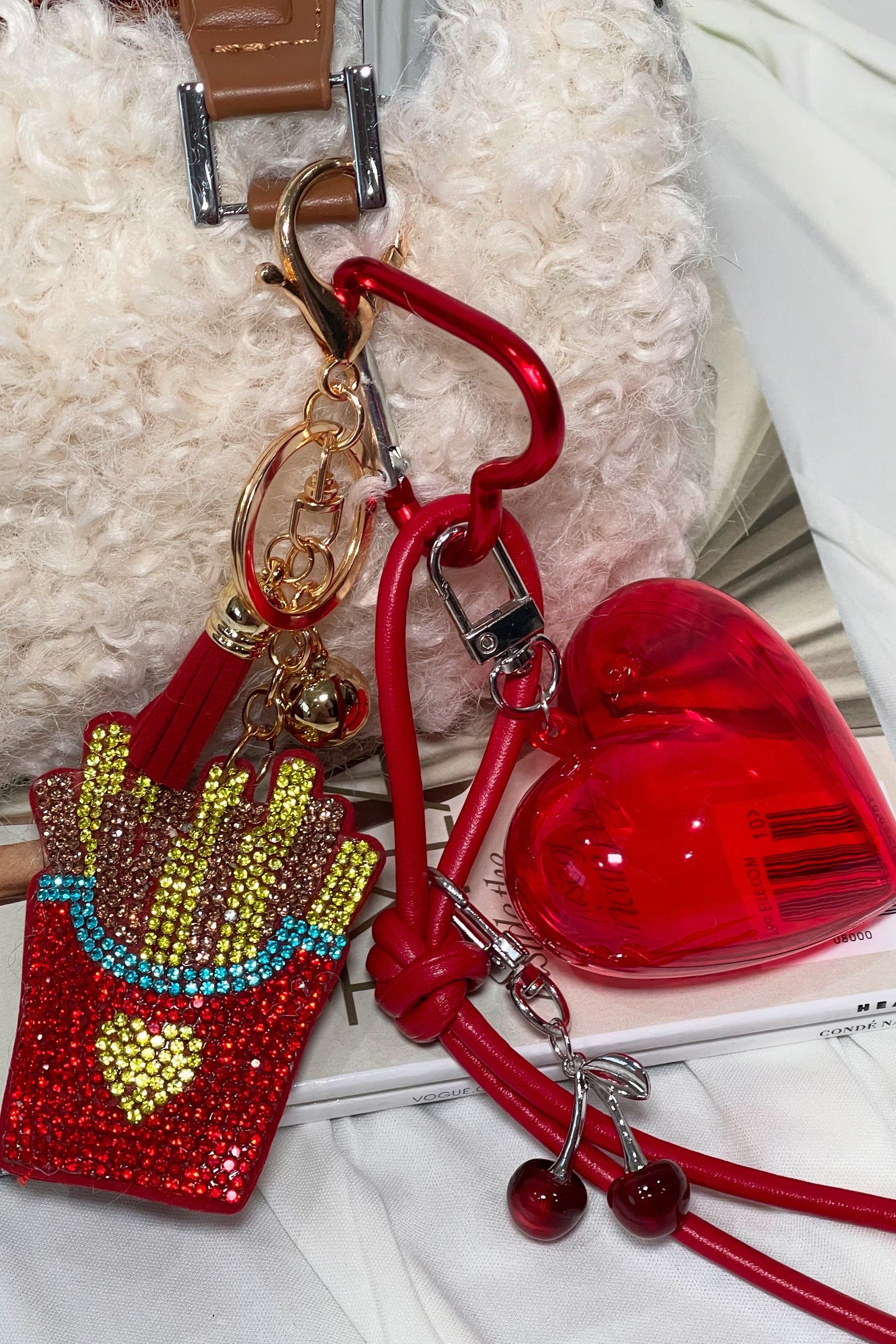 Heart & Cherries Bag Charm- Red