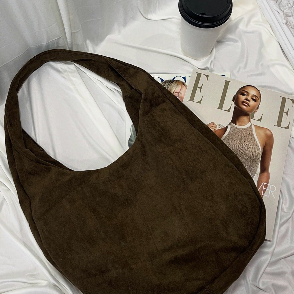 Slouchy Faux Suede Shoulder Bag - Olive