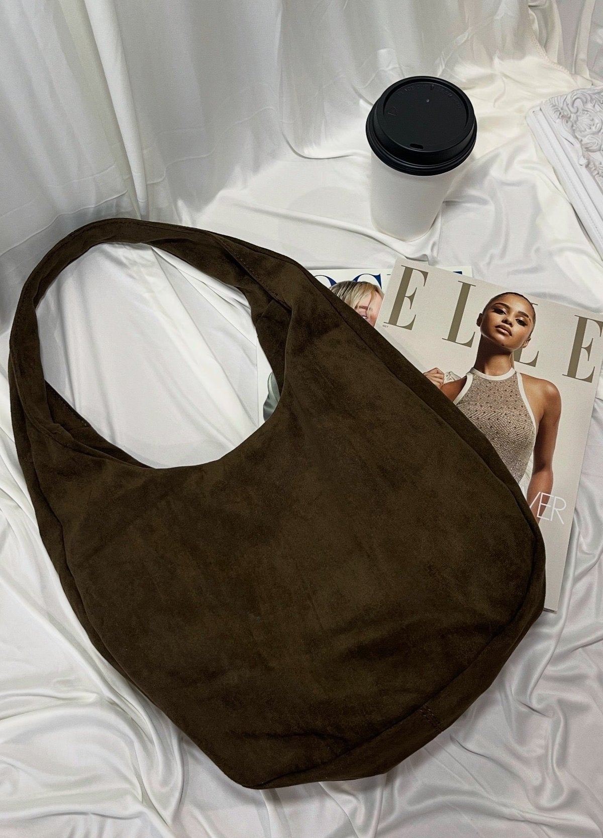 Slouchy Faux Suede Shoulder Bag - Olive