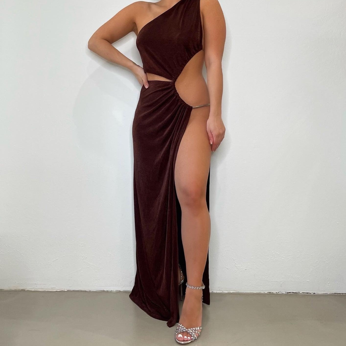 Brown High Slit Dress – Trice Boutique