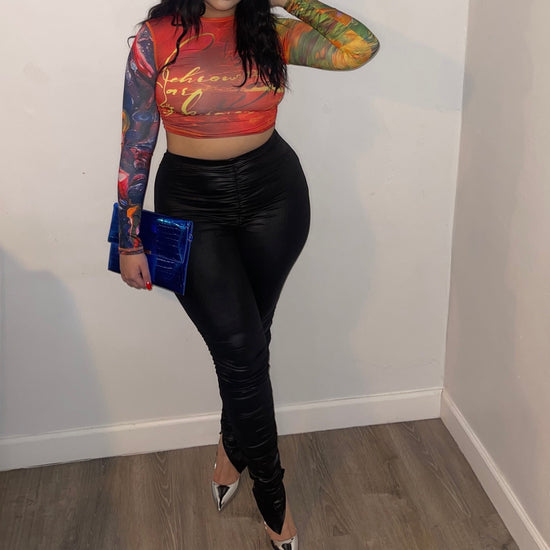 Faux Leather Ruched Leggings