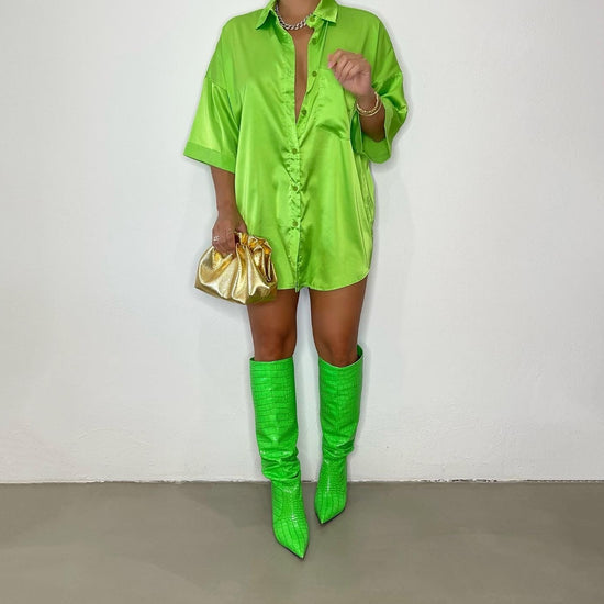 Silky Smooth Satin Shorts Set (Apple Green) - Trice Boutique