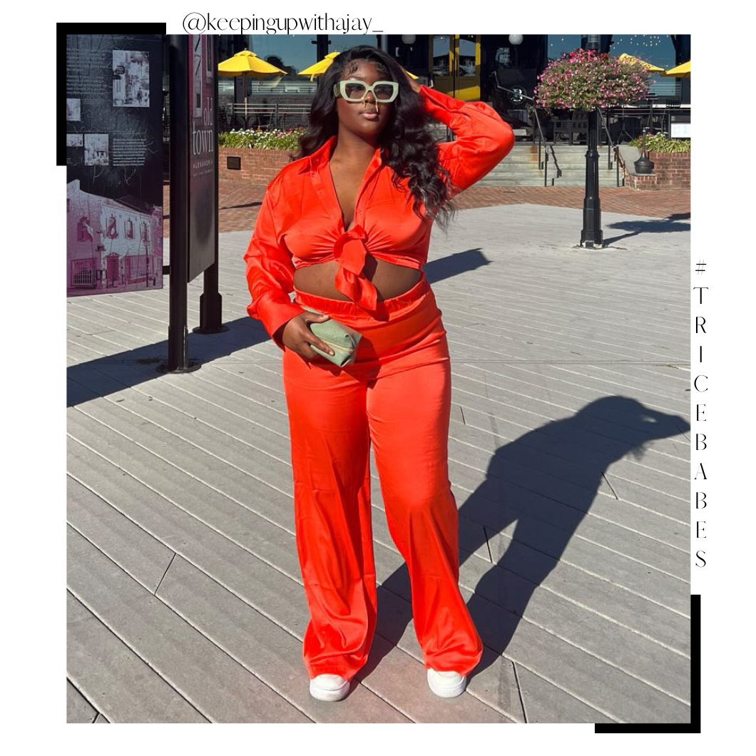 Silky Smooth Satin Pants Set (Orange/Red) - Trice Boutique